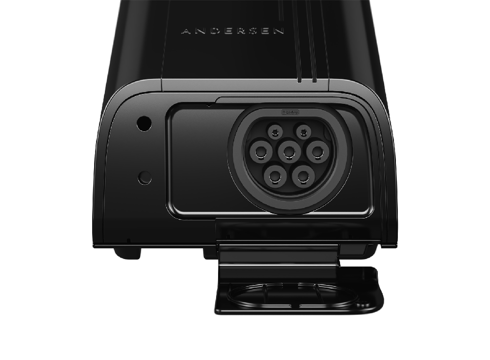 Close-up of Andersen Quartz EV charger untethered Type 2 socket inlet